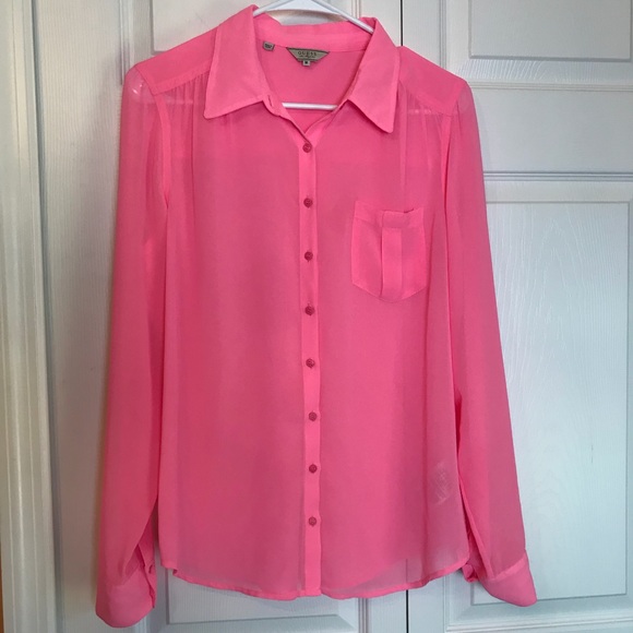 Guess Flamingo Pink Semi Sheer Button 
